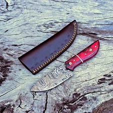 Custom Hand Forged Damascus Steel Hunting Camping Knife Full Tang Camel Bone.