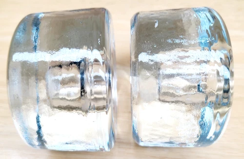 Vintage Blenko Art Glass Clear Candle Taper Holder Puck Chunky Set of 2