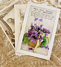 1900-1915 trio antique postcards nostalgia- all unique- greetings celebrations