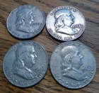 Lot of 4 Franklin Half Dollars --  1954, 1958, 1962 and 1963 -- 90% Silver