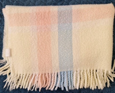 Vintage Pram Blanket Fringe Check pink blue white yellow made EC 77x88cm Shawl