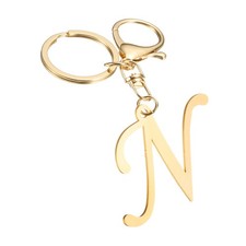 Gold Initial Letter Keychain Stainless Steel A-Z Alphabet Keychains Letter N