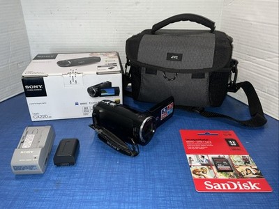 Sony Handycam HDR-CX220 HD Camcorder Two Batteries New 32GB SD Card Bag Charger