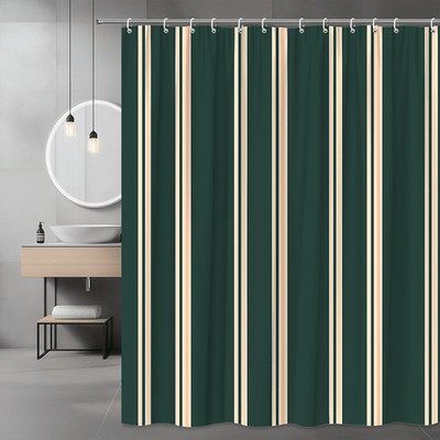 Dark Green Vertical Stripe Shower Curtain, Cream and Peach Stripes