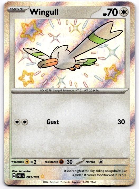 Wingull 203/091 Shiny Rare Paldean Fates Pokemon Holo Near Mint