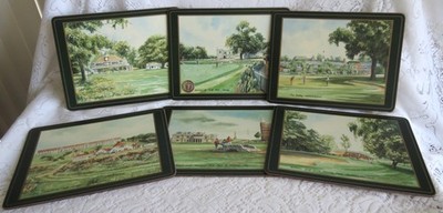 6 DIFFERENT PIMPEREL CHAMPIONSHIP GOLF COURSES WOOD CORK TABLE PLACEMATS ON SALE
