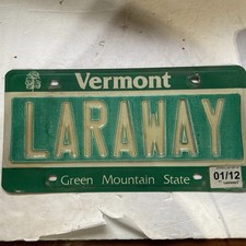 Vintage Vermont Vanity License Plate LARAWAY 2012