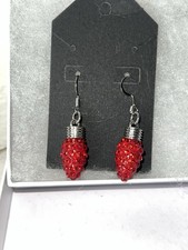 Red Holiday Rhinestone Christmas Light Drop Dangle Earrings