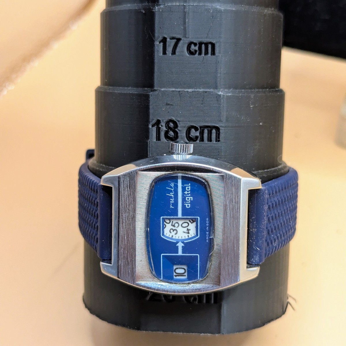 Rare Vintage Ruhla Digital Jump Hour Watch. Made in GDR. Blue Dial