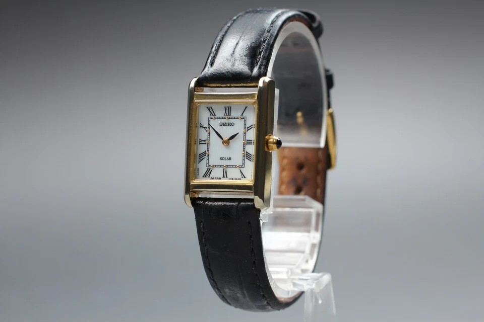 [Exc+5] Reloj para mujer SEIKO SOLAR Tank V115-0BD0 dorado romano vintage de JAPÓN Foto 3 de 4