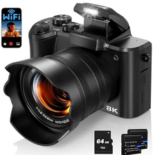 8K Digital Camera, 88MP Autofocus WiFi, Front and Rear Lens, Flash, Touch Screen