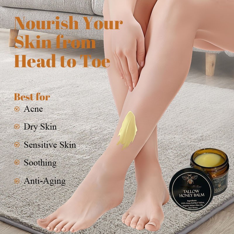 Organic Grass-Fed Beef Tallow Balm with Raw Honey - Unscented Skin Moisturizer