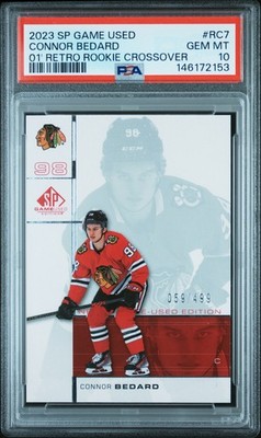 2023 UD SP GAME USED 2001 RETRO RC CROSSOVER #RC7 CONNOR BEDARD 59/499 PSA 10