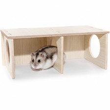 Hamster Peep Tunnel 2Chamber Wooden Hideout Platform Small Pets 8.3x4.3"