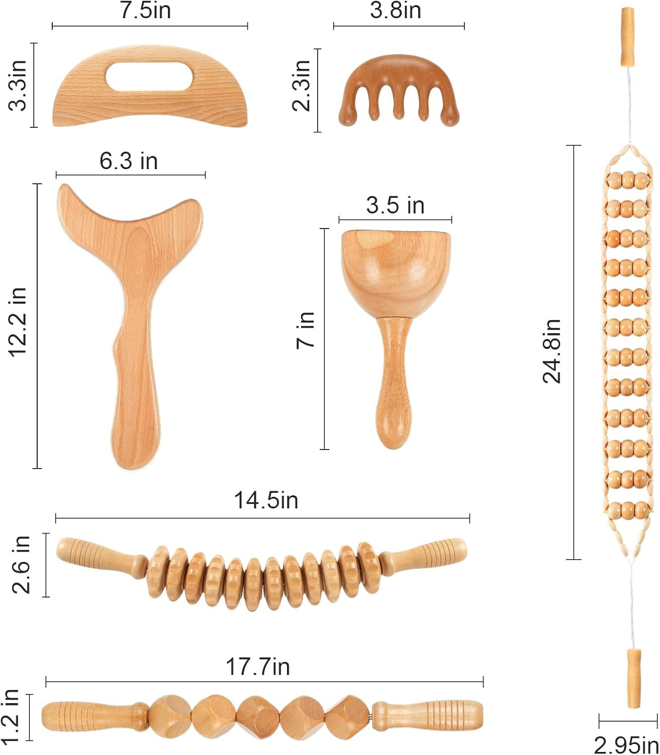 Wood Therapy Massage Tools 7-In-1, Wooden Lymphatic Drainage Massager Body Cellu