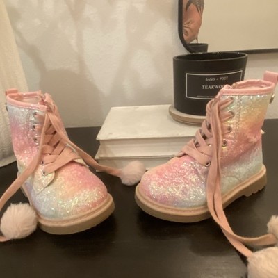 Girls Nicole Miller Lace Up Boots Glittery With Pom Poms Size Size 7