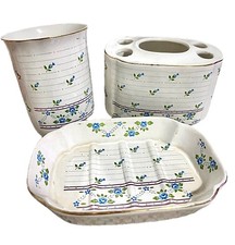 Vintage Ceramic Bathroom Set Blue Floral Soap...