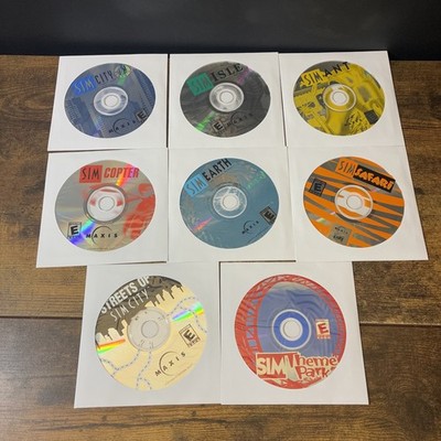 Lot of 8 Maxis PC Games Sim City Isle Theme Park Ant Streets Earth Safari Copter