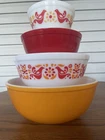 Vintage Pyrex Friendship orange/red Birds Bowl set 401-404 Primary Red Not Poppy