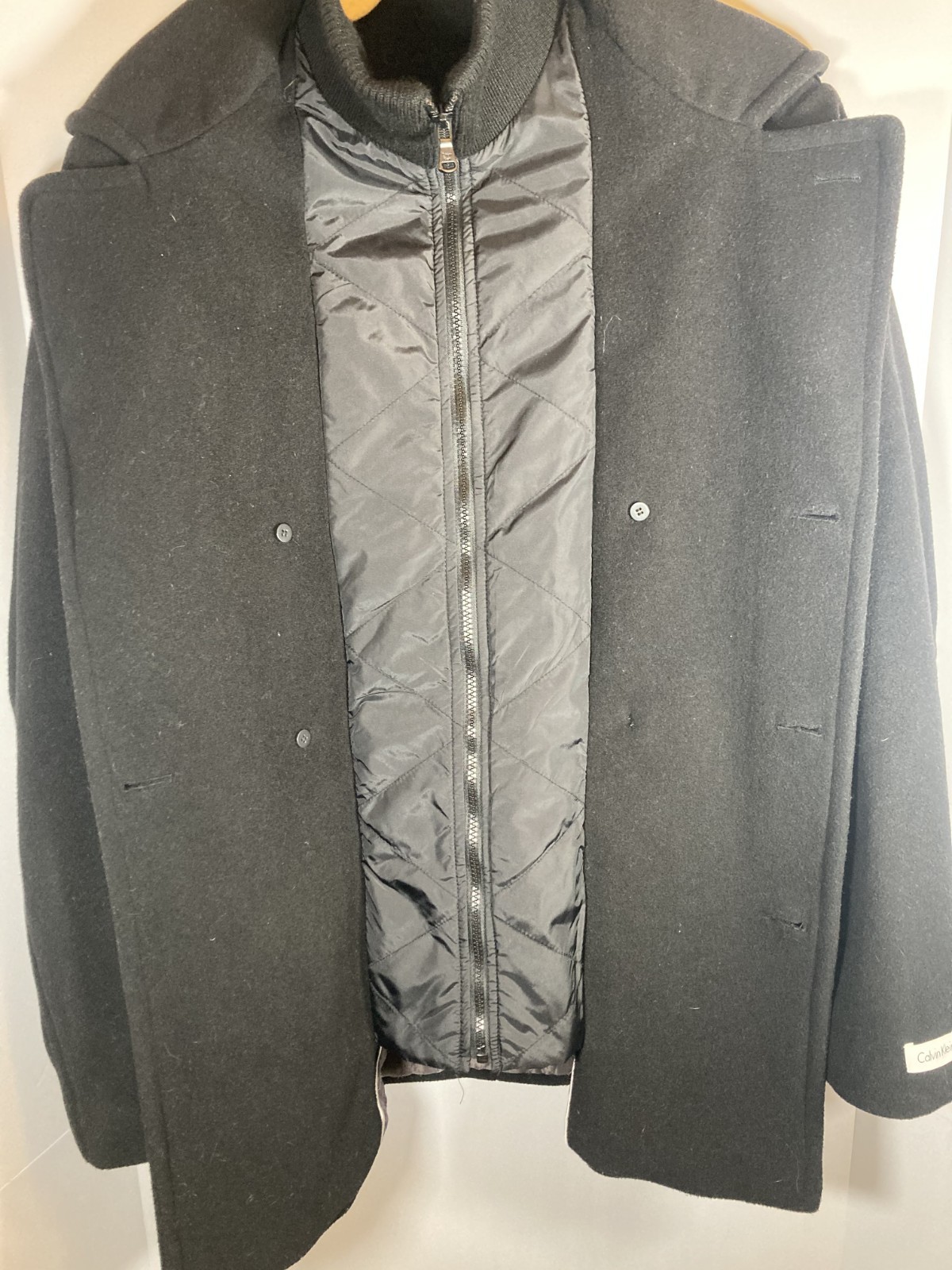 Calvin Klein Men’s Wool Blend Peacoat Jacket Size M Black Double Breasted thumbnail 6