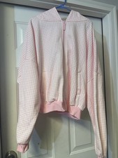 Blogilates Women's Marshmallow Full Zip Hooded Sweatshirt - Pink Gingham L