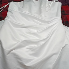 White Strapless Satin Ball Gown Wedding Dress with Ruching, Full-Length