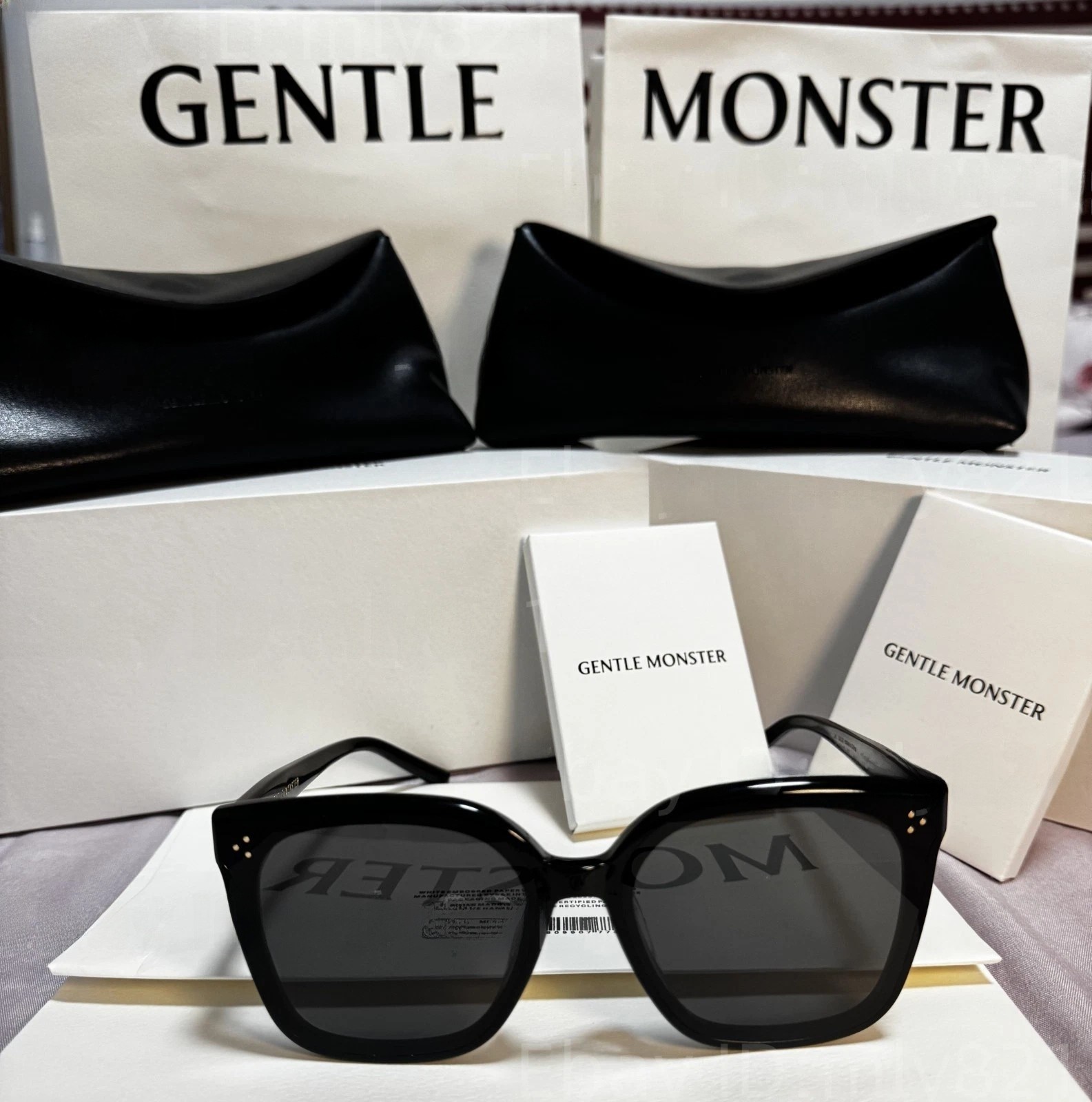GentleMonster New Her 01 Unisex Sunglasses Oversized Black Frame Black Lenses