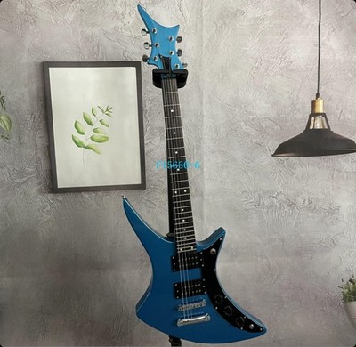 Metallic Saprkle Blue Electric Guitar Special Shape Black Pickguard Fixed Bridge