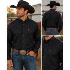 Ariat Mens Black Cotton Twill Long Sleeve But...