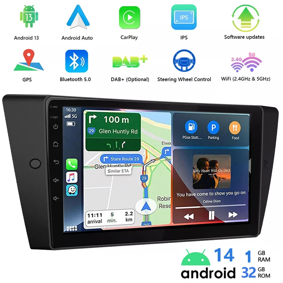 Carplay Para BMW 3 E90 M3 328i 335i Android 14 Coche GPS Estéreo Radio Bluetooth Cámara Foto 2 de 4