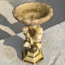 Vintage Cherub Pedestal Bowl Birdbath Planter Centerpiece Resin Compote