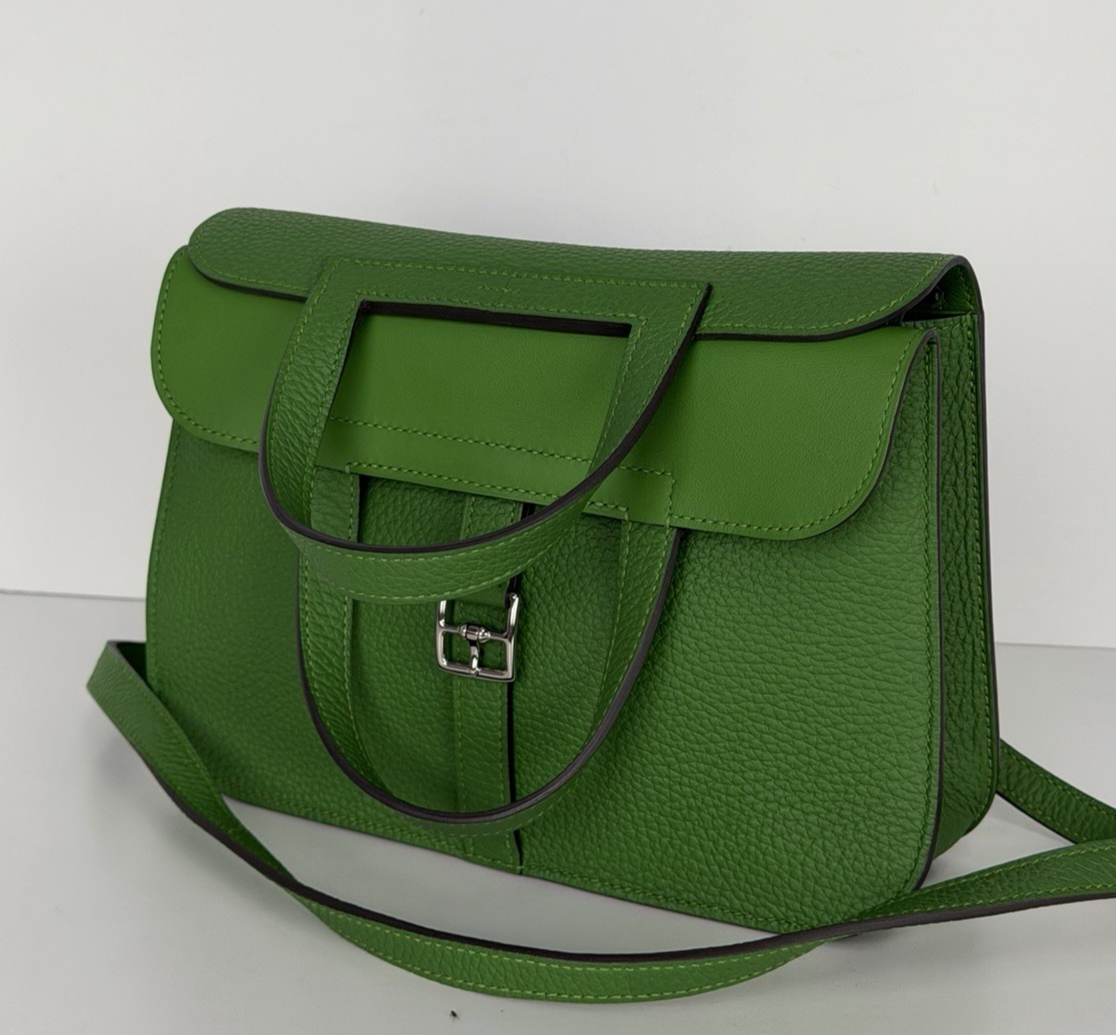 Hermes Halzan 25 Bag in Vert Yucca Clemence Leather D5 | eBay