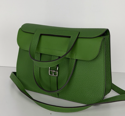 Hermes Halzan 25 Bag in Vert Yucca Clemence Leather D5 | eBay