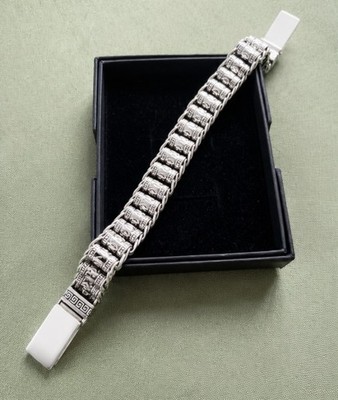 Versilberte byzantinische Kette Armband griechisches Schlüsselmuster schwer Herren 50g