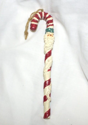 VTG Striped Candy Cane Santa Face Christmas Tree Ornament Red