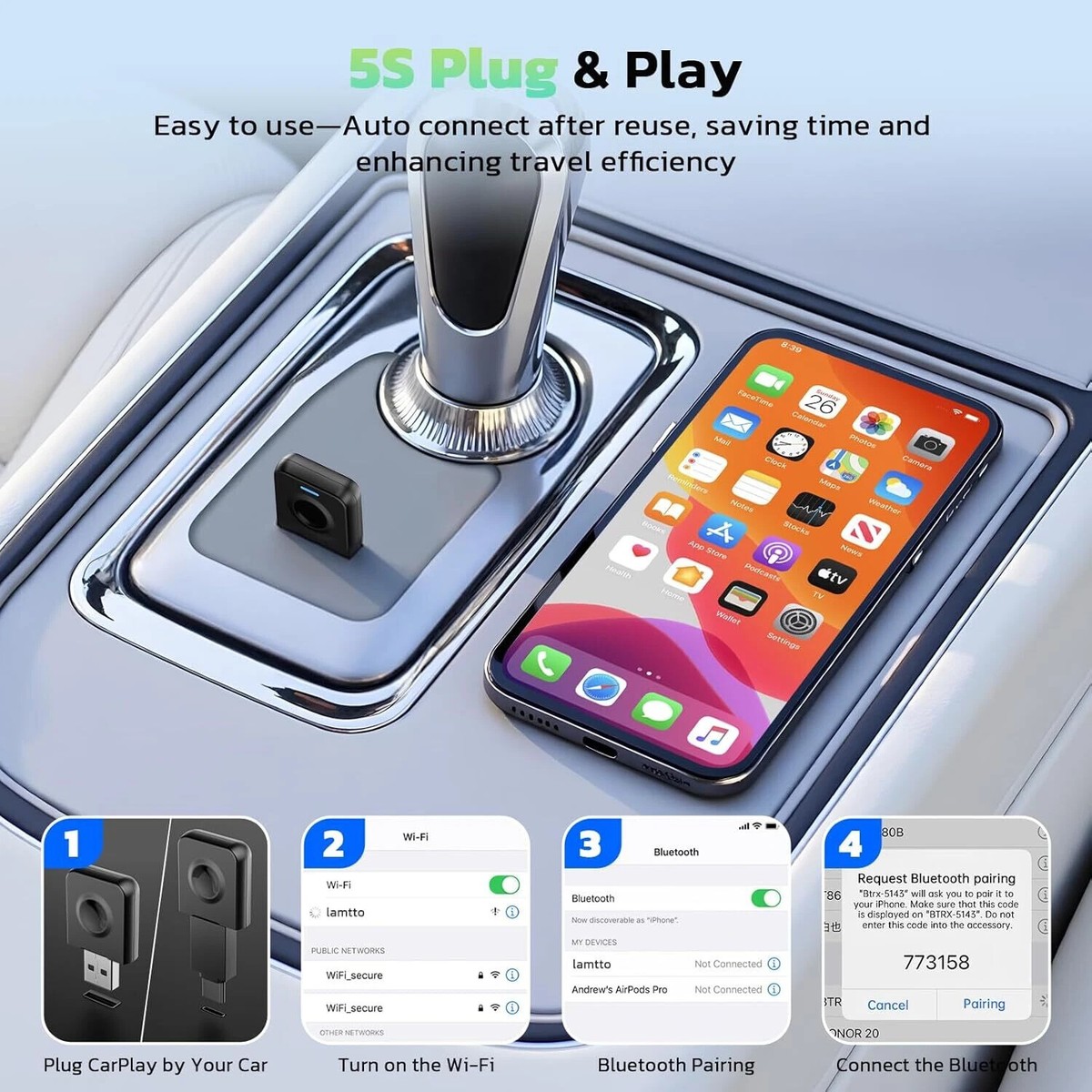 Draadloze CarPlay-adapter voor autoradio Bulit in Netflix YouTube
