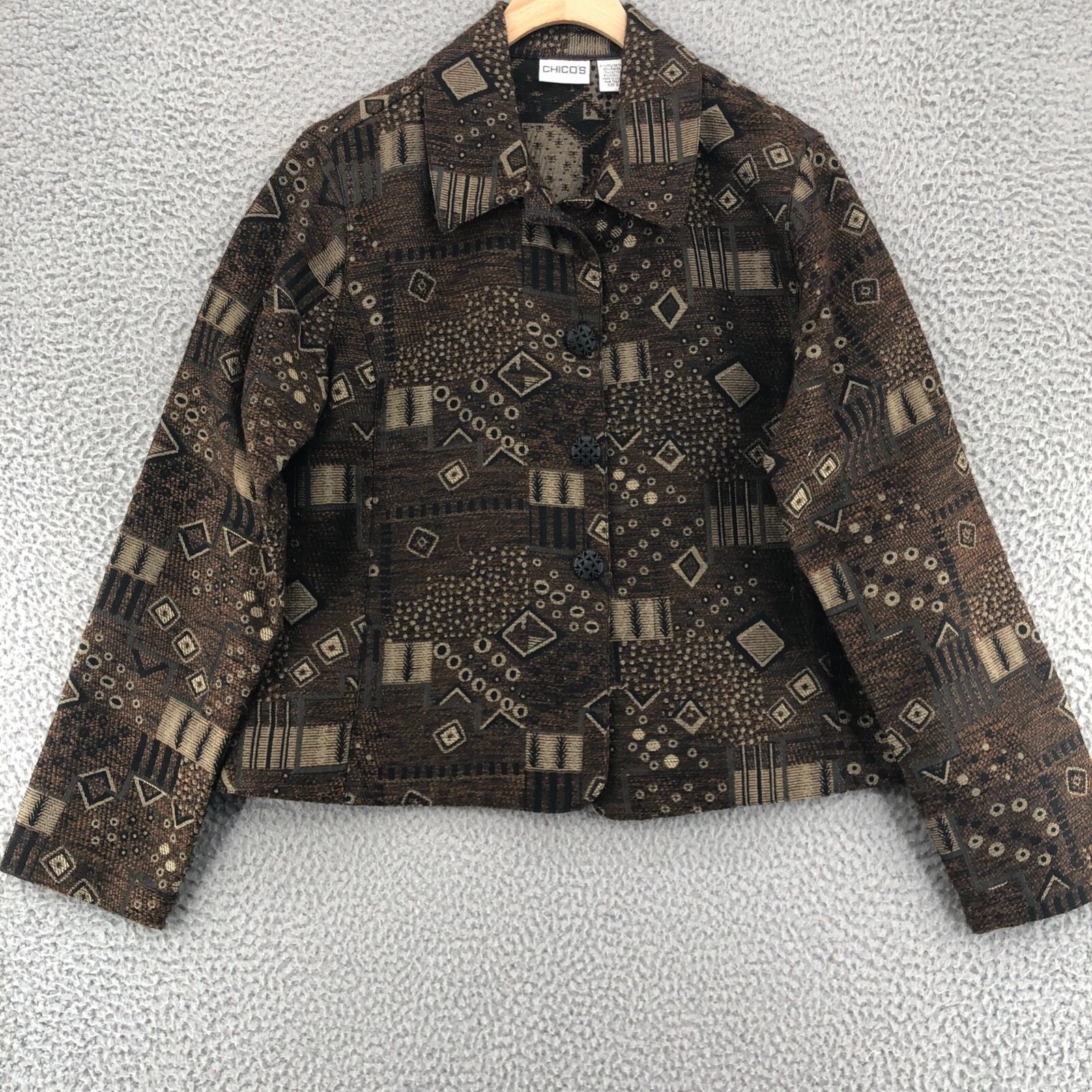 VETEMENTS Giacca Chicos donna 2 US 12 marrone motivo geometrico bottoni colletto carriera