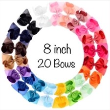 20 Bows - 8 inch Hair Bows with Alligator Clips