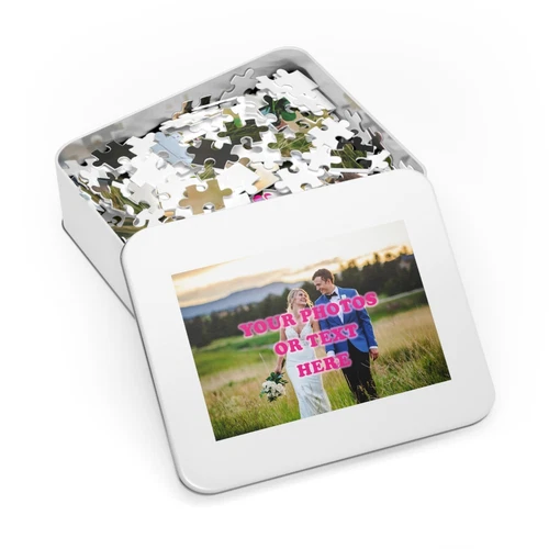 CUSTOM PHOTO PICTURES TEXT IN A TIN BOX PUZZLE WEDDING ANNIVERSARY BIRTHDAY GIFT