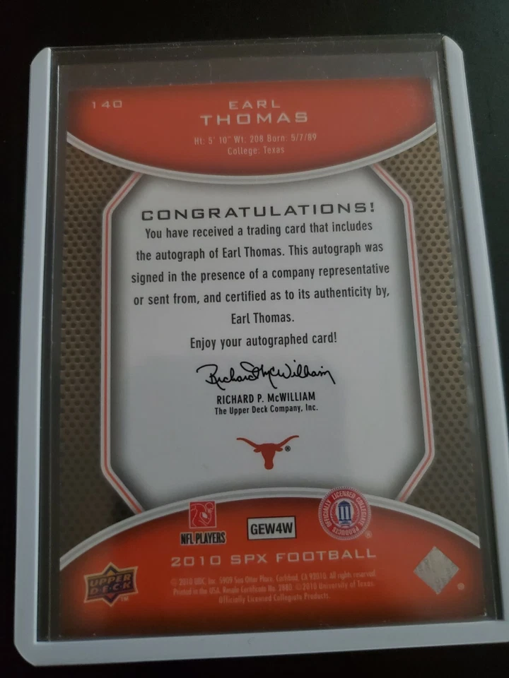 2010 SPx Earl Thomas III #37/140 Rookie Auto Signatures Rc Superbowl Champion - Image 2 of 2