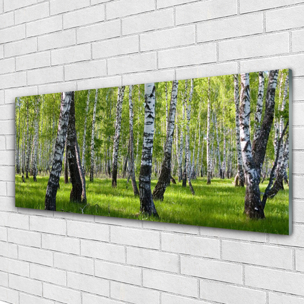 Impression sur verre forêt 125x50 cm : illuminez un couloir sombre avec ce grand tableau nature