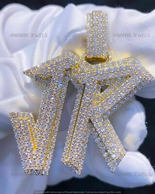 3 CT Round Cut Moissanite Men's Custom JR Letter Pendant 14K Yellow Gold Plated