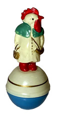 1920's MR ROOSTER IN HIS EVENING OVERCOAT CELLULOID ROLY POLY. WOBBLE WONDERFUL