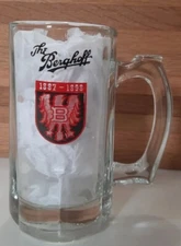 Vintage Berghoff beer glass, Red, Black, Thumb Rest Handle, Beer Mug, *Free Ship