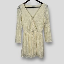 AMERICAN EAGLE Womens Lace Cream Bell Sleeve Boho V-Neck Dress SIZE S