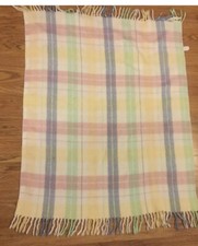 Plaid Fringed Plaid Baby Blanket Vintage Made In USA 35  X42           C