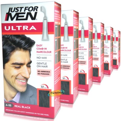 6x Just for Men Ultra Easy Kamm in Autostop A55 echte schwarze Haarfärbemittel