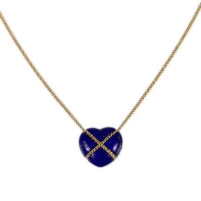 ティファニー シグネチャー 750 YG ペンダントトップ チャーム IZ1fe TIFFANY&Co. YG750 lapis lazuli Necklace Heart Yellow Gold Blue