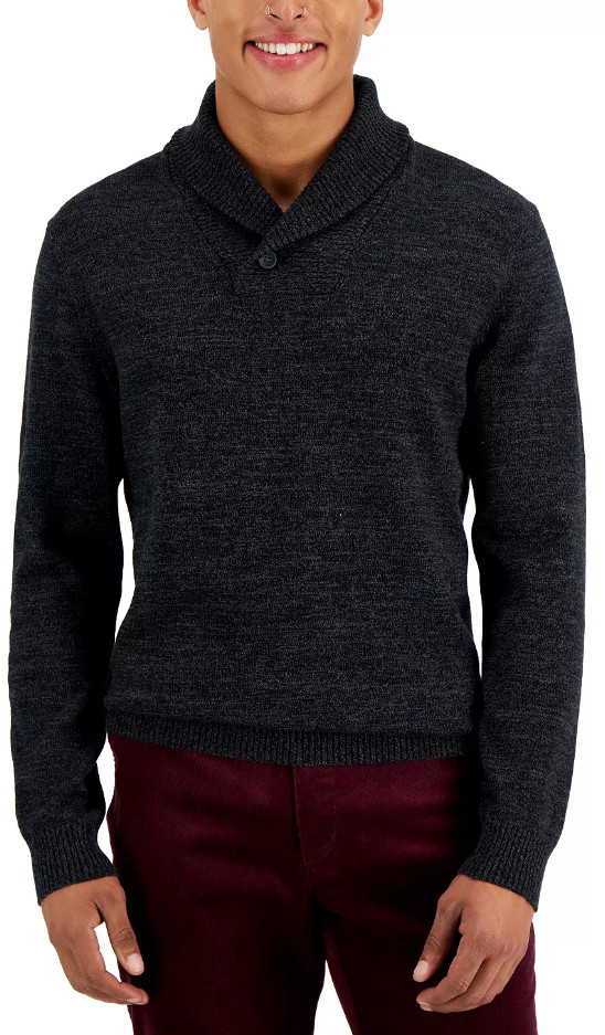 Мужской пуловер с современным шалевым воротником из мраморной вязки шиферный свитер Club Sz 2XL NWT 3590₽