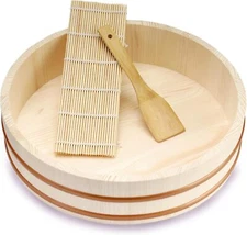14.2 Inch Wooden Sushi Rice Bowl Hangiri Sushi Oke Rice Mixing Tub (3 pieces)